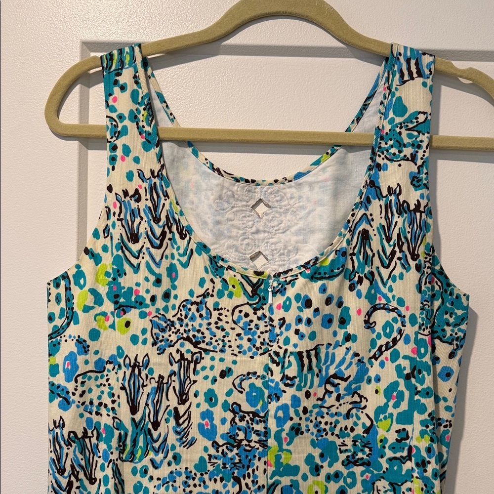 Lilly Pulitzer Sleeveless Mini Dress in Teal, Blue & Cream Print - Picture 6 of 7